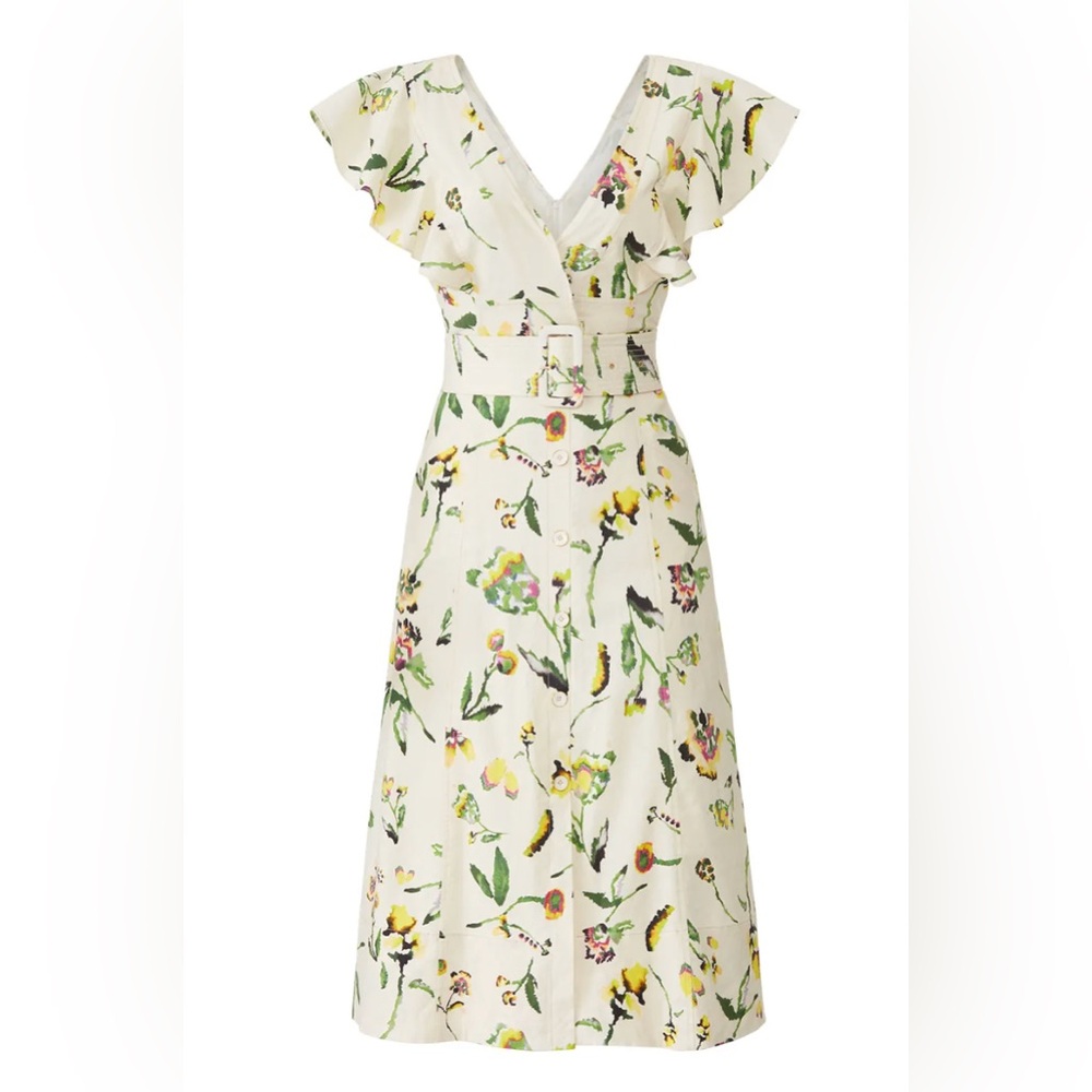 Tanya Taylor Floral Ruffle Midi Dress – Size 8 – Like New - Belt Not Included